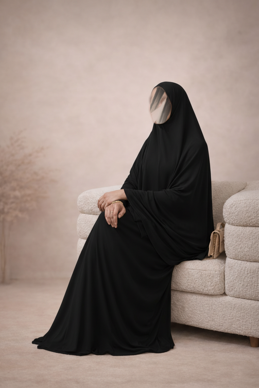 PREMIUM JERSEY KHIMAR ABAYA SET - BLACK