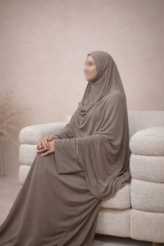 PREMIUM JERSEY KHIMAR ABAYA SET - TAUPE
