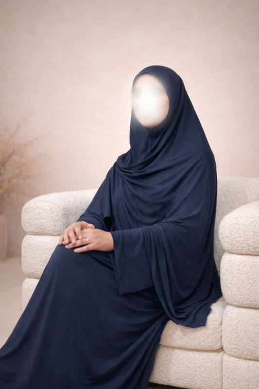 PREMIUM JERSEY KHIMAR ABAYA SET - BLAUW