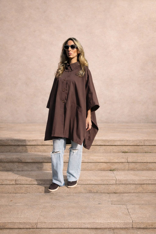 Oversized Cape Coat - Brown