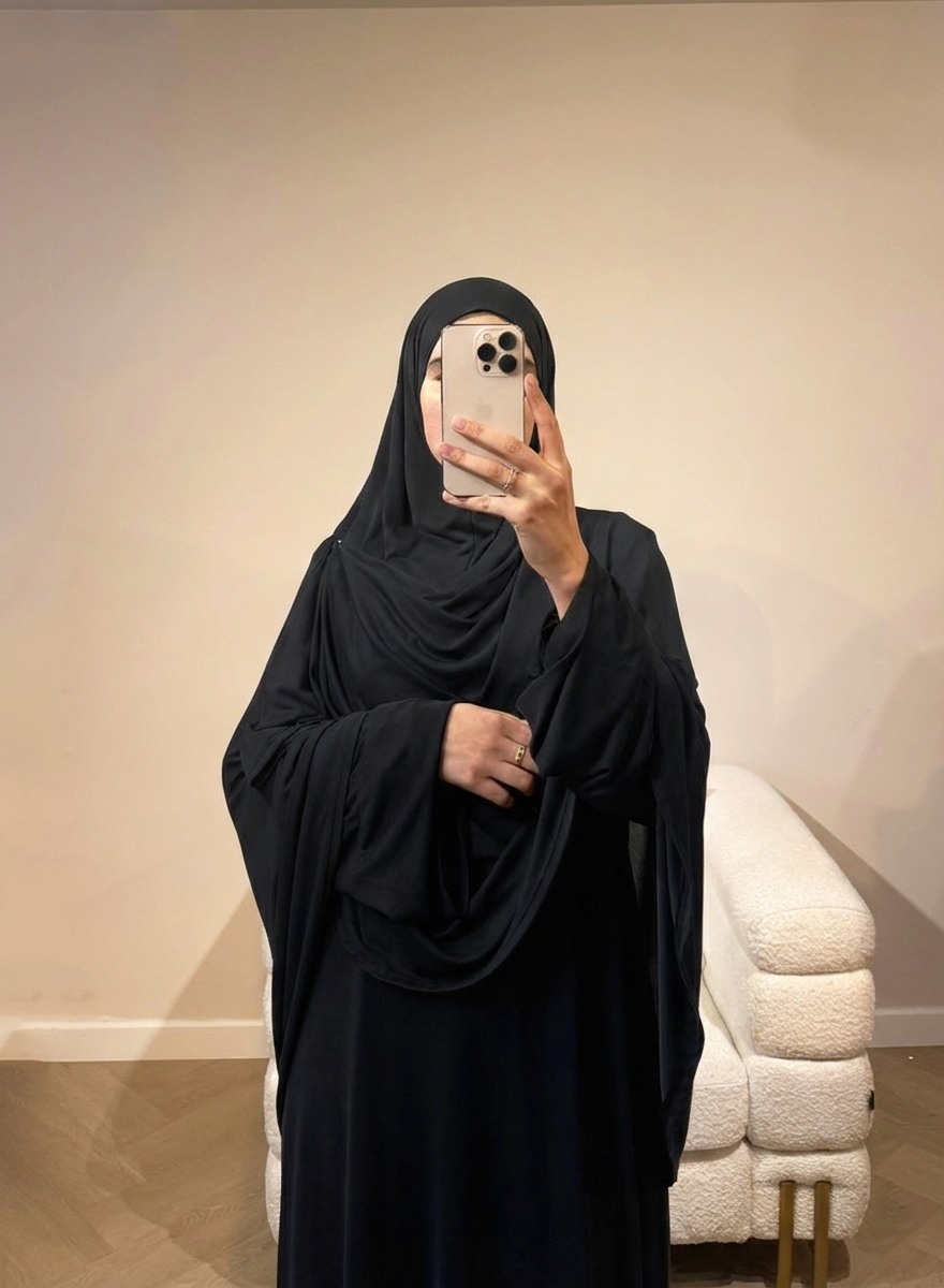 PREMIUM JERSEY KHIMAR ABAYA SET - BLACK