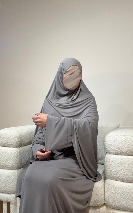 PREMIUM JERSEY KHIMAR ABAYA SET - GRIJS