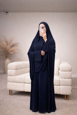 PREMIUM JERSEY KHIMAR ABAYA SET - BLAUW