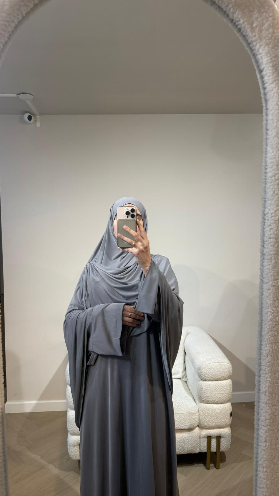 PREMIUM JERSEY KHIMAR ABAYA SET - GRIJS