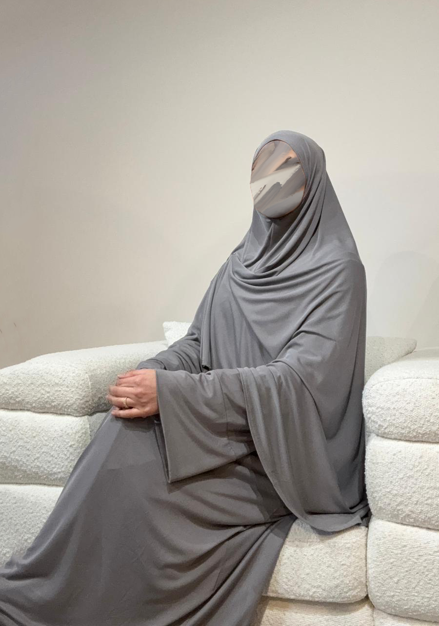 PREMIUM JERSEY KHIMAR ABAYA SET - GRIJS