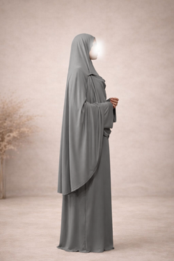 PREMIUM JERSEY KHIMAR ABAYA SET - GRIJS