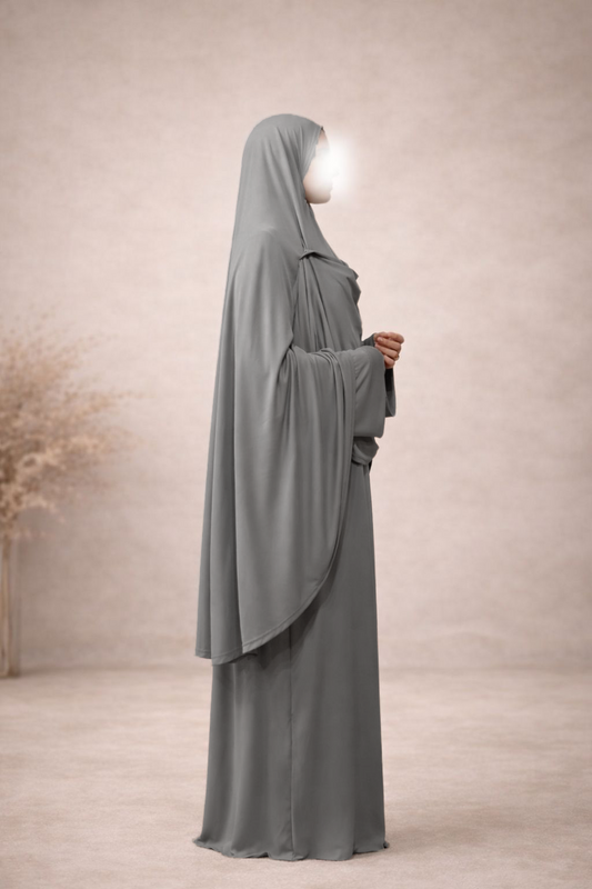PREMIUM JERSEY KHIMAR ABAYA SET - GRIJS